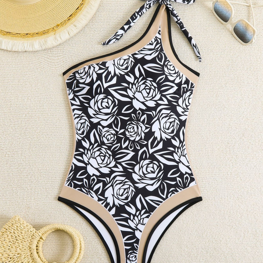 Damen Einteiler Badeanzug mit floralem Design und Halterneck R&B