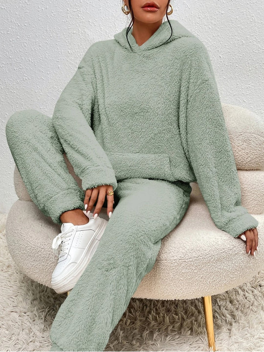 Damen Fleece-Loungewear-Set mit Kapuze und Taschen R&B