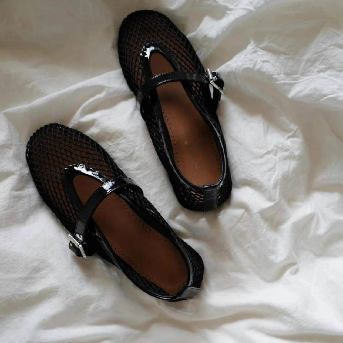 Damen elegante Mary Jane Schuhe mit funkelnder Mesh-Oberfläche R&B
