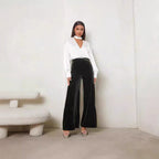 Damen Elegante Samt-Hosen mit Weitem Bein und Hohem Bund R&B