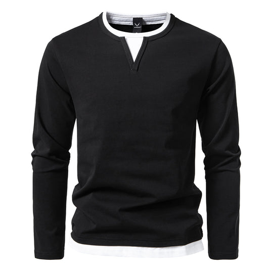 Herren langärmliges T-Shirt mit modernem V-Ausschnitt und auffälligen Akzenten R&B