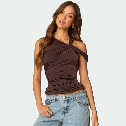 Damen elegantes Oberteil mit asymmetrischem Schnitt und raffiniertem Drapierungsdetail R&B
