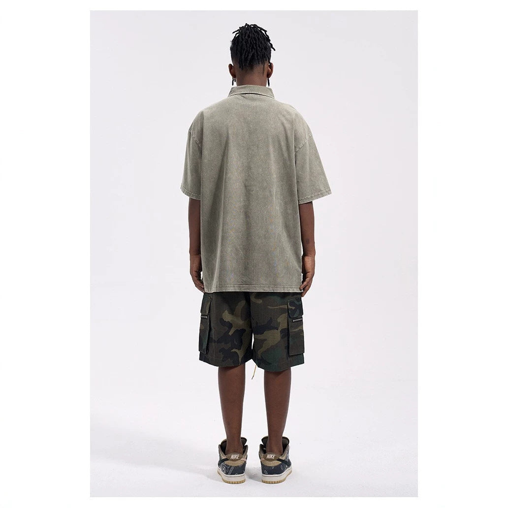 Herren nan Cargo-Shorts im Camouflage-Ripstop mit Elastikbund, Tunnelzug und Reißverschlusstaschen R&B