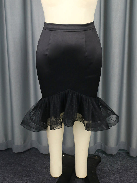 Damen figurumschmeichelnder Bleistiftrock mit transparentem Volant R&B