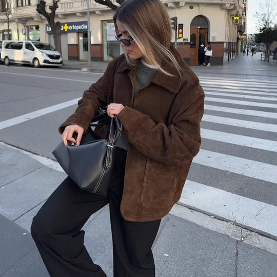 Damen Oversized Teddyjacke mit Knopfverschluss und großen Taschen R&B
