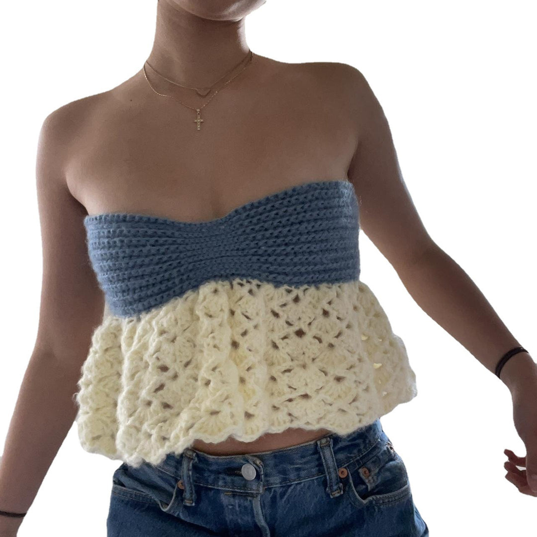 Damen gehäkeltes Bandeau-Oberteil mit voluminösem Saum R&B