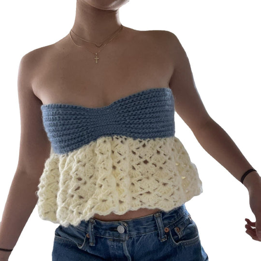 Damen gehäkeltes Bandeau-Oberteil mit voluminösem Saum R&B