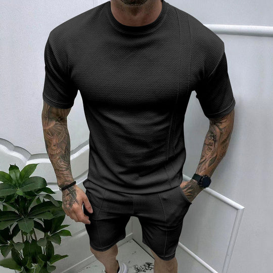 Herren Sportliches Kurzarm-Set mit innovativem Texturdesign und praktischen Eingrifftaschen R&B