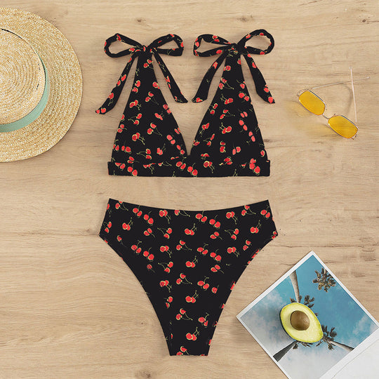 Damen Triangel-Bikini mit verspieltem Kirschmotiv R&B