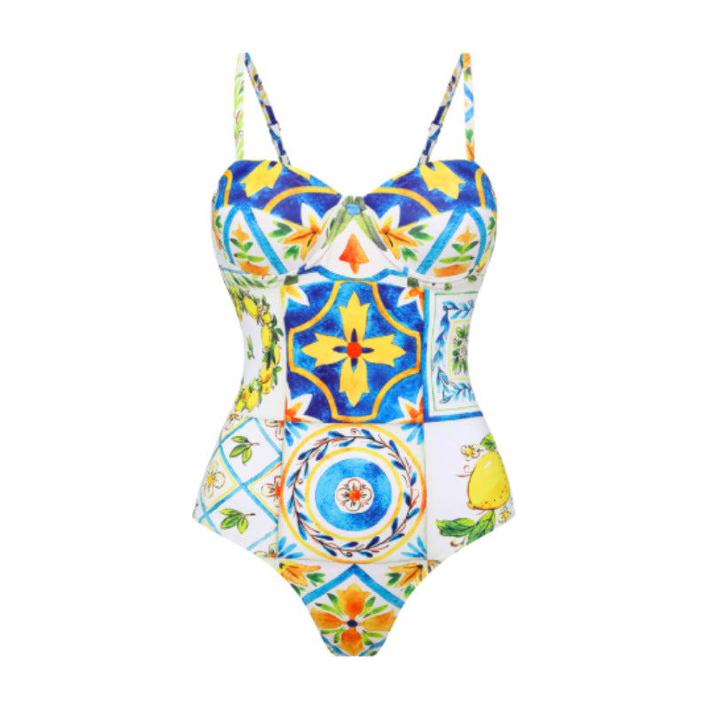 Damen Einseitiger Rüschenschwimmanzug mit floralem Muster R&B