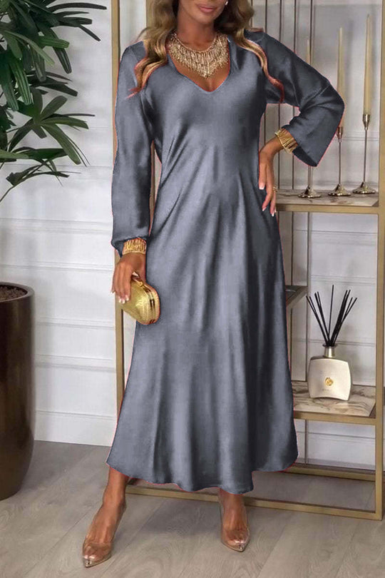 Damen elegantes Maxikleid mit tiefem V-Ausschnitt und fließendem Schnitt R&B