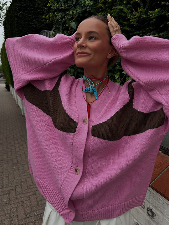 Damen oversized Strickjacke mit kontrastierenden Mustern R&B