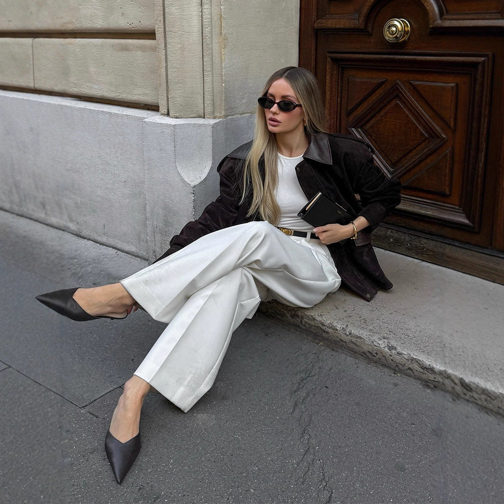 Damen luxuriöser Kunstleder-Mantel R&B
