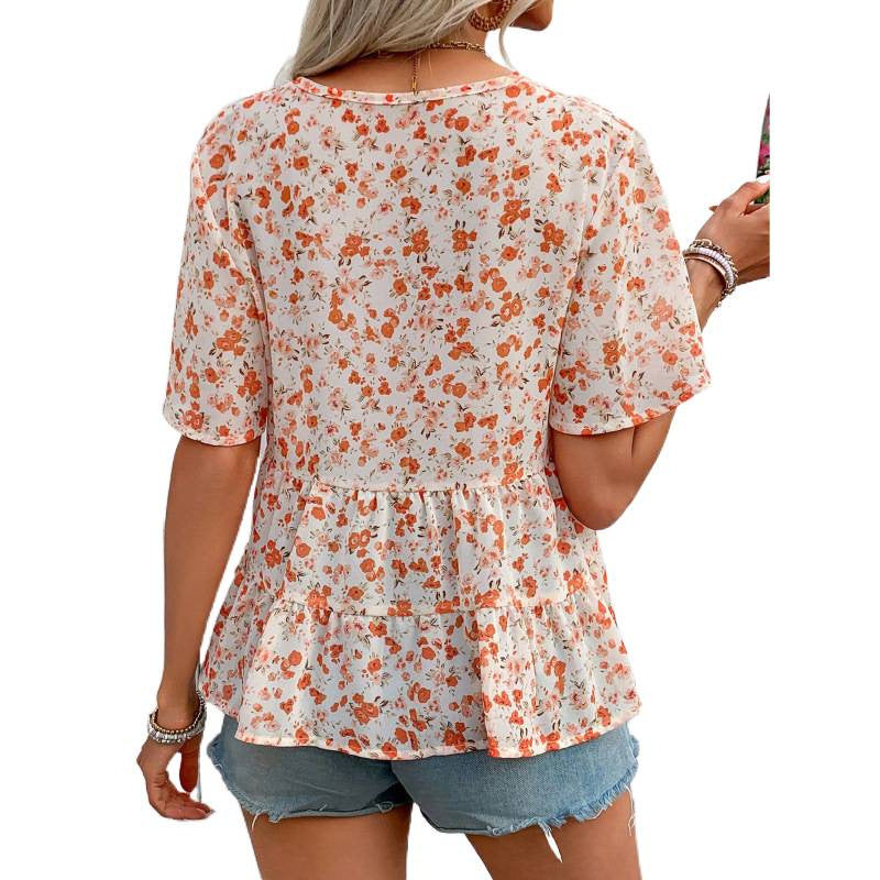 Damen Bluse mit Rüschenschnitt und floralem Muster R&B