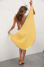 Damen eleganter Strandüberwurf mit buntem Pompon-Rand R&B