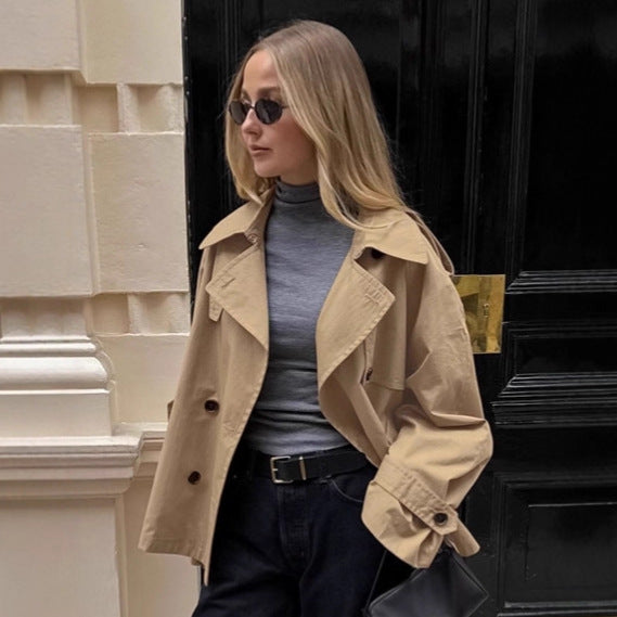 Damen Übergröße Trenchcoatjacke mit doppelter Knopfleiste und lässigem Schnitt R&B