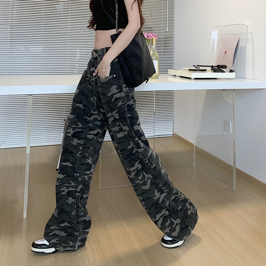 Damen Cargohose mit weitem Bein und modernem Camouflage-Muster R&B