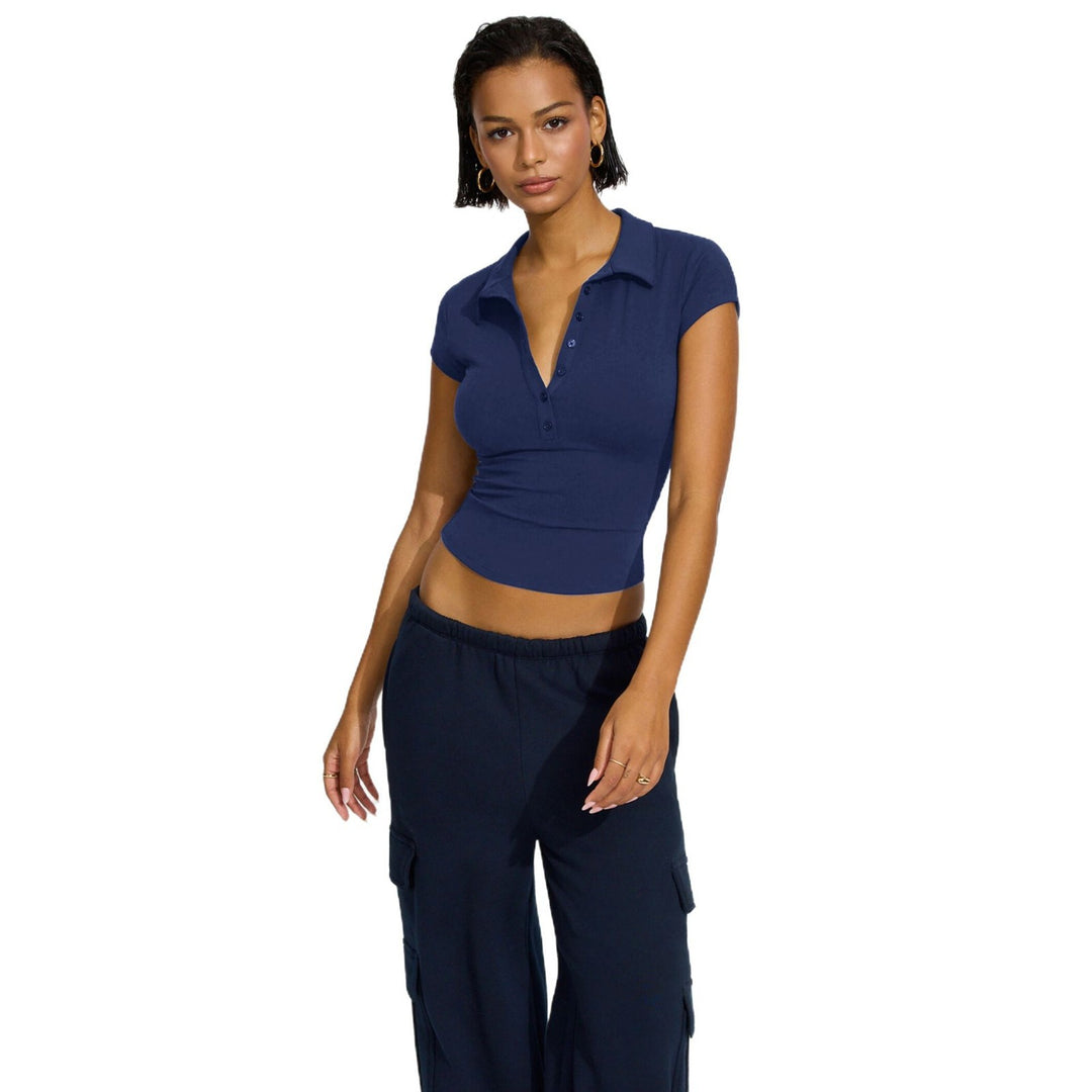 Damen Polo-Shirt mit kurzem Schnitt und modischer Knopfleiste R&B