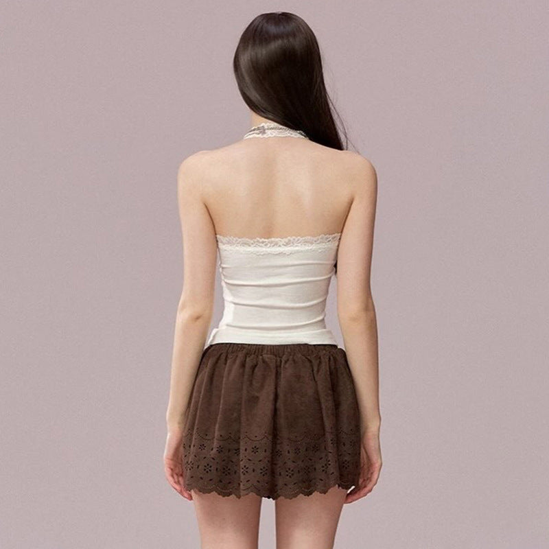 Damen Elegantes Haltertop mit Spitzendetails R&B