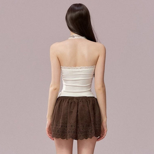 Damen Elegantes Haltertop mit Spitzendetails R&B