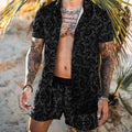 Herren nan barockgemustertes Kurzarm-Hemd mit passender locker geschnittener Shorts R&B