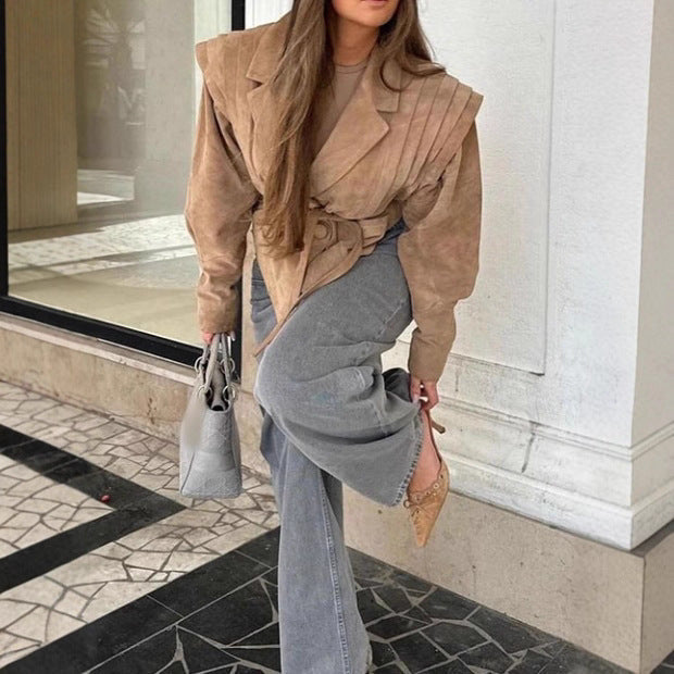 Damen Eleganter Blazer mit strukturierten Details und Taillengürtel R&B