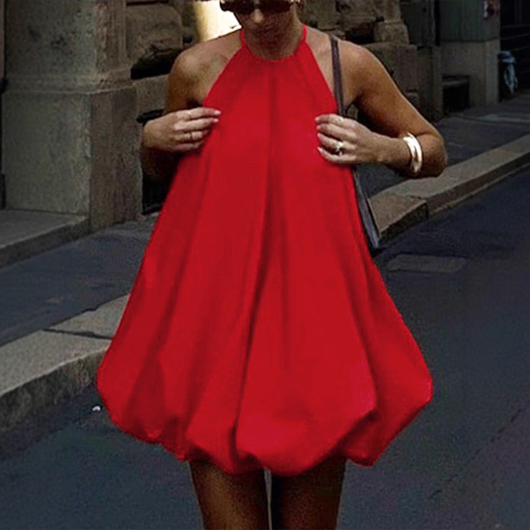 Damen Halter Minikleid mit voluminösem rock und elastischem Taillenbund R&B