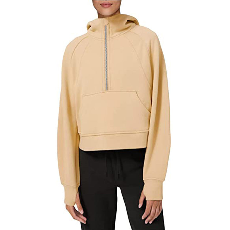 Damen sportlicher Fleece-Hoodie mit halbem Reißverschluss R&B