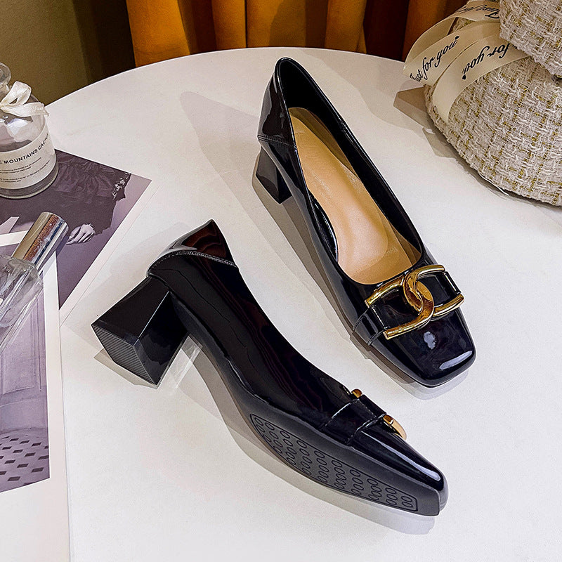 Damen elegante Blockabsatzschuhe mit modischem Schnallenakzent R&B