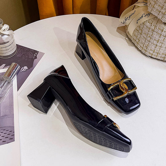 Damen elegante Blockabsatzschuhe mit modischem Schnallenakzent R&B