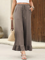 Damen Weite Palazzo-Hose mit Rüschen und elastischem Bund
