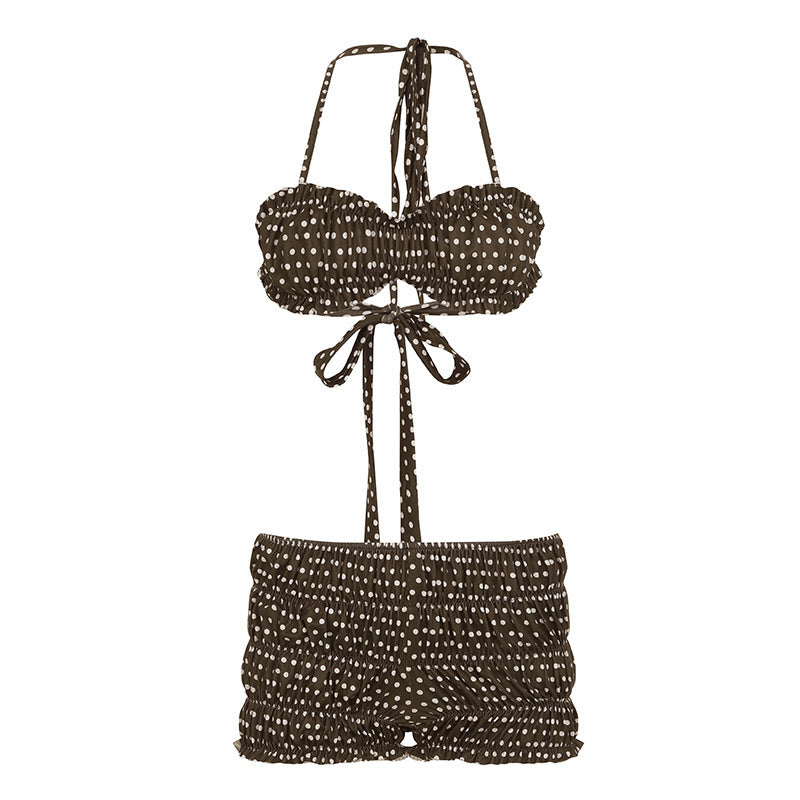 Damen Bandeau-Bikini Set mit Rüschung und verspieltem Punktdesign R&B