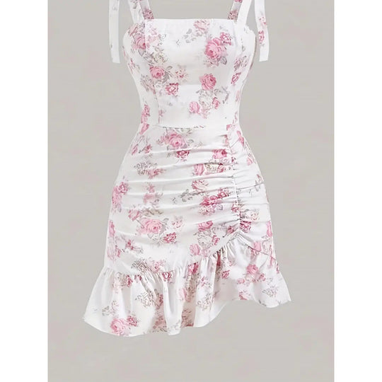 Damen Minikleid mit floralen Rüschendetails und taillierter Silhouette R&B