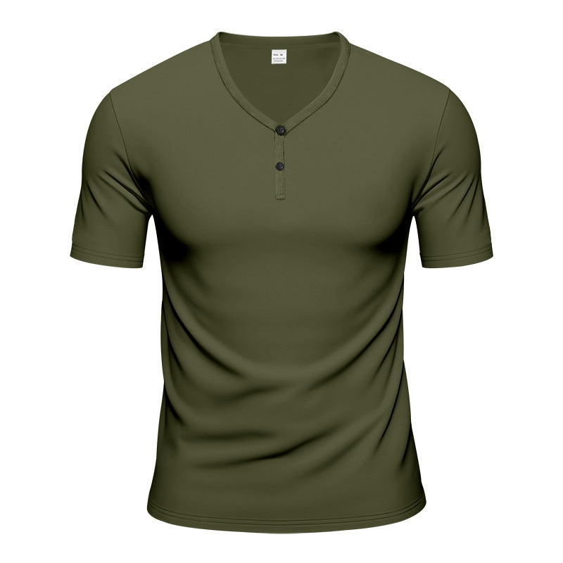 Herren Kurzarm Henley-T-Shirt mit atmungsaktiver Struktur R&B