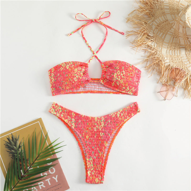 Damen Bandeau-Bikini mit verspieltem Wickeldetail und buntem Design R&B