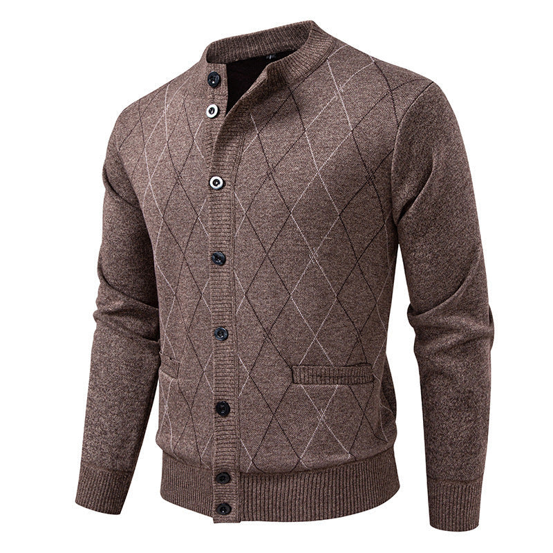 Herren Strickjacke mit modernen Rautenmustern und praktischen Taschen R&B