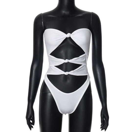 Damen Bandeau-Badeanzug mit knotendem Design R&B