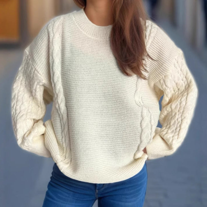 Damen Grobstrickpullover mit eleganten Zopfmuster und lässigem Schnitt R&B