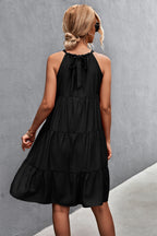 Damen Lässiges Sommerkleid mit hochgeschlossenem Kragen und voluminösem Rock R&B