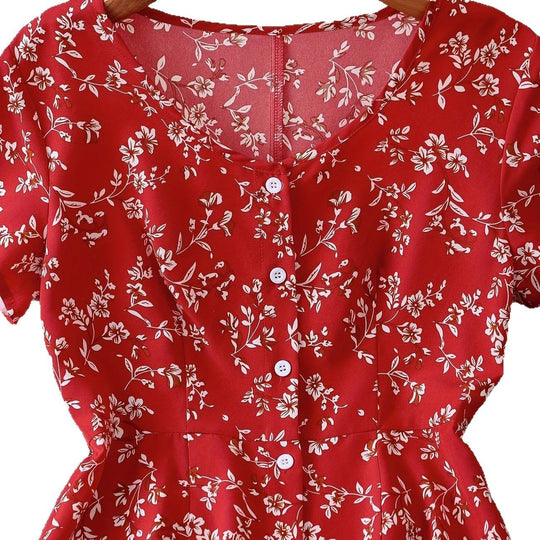 Damen Blusenkleid mit floralen Akzenten und Knopfleiste R&B