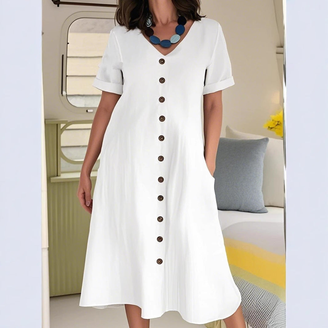 Damen Midikleid mit Knopfleiste und praktischen Taschen R&B