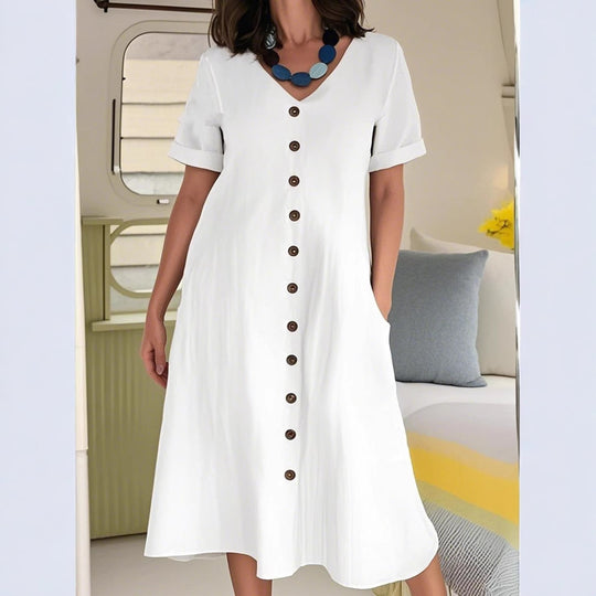 Damen Midikleid mit Knopfleiste und praktischen Taschen R&B