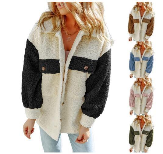 Damen Kuschelige Teddyjacke mit Kontrast-Ärmeln R&B
