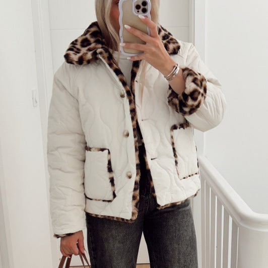 Damen Kunstfelljacke mit modischem Leopardenmuster und komfortablem Schnitt R&B