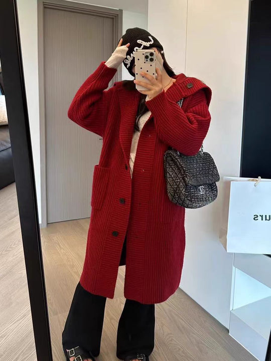 Damen Grobstrickjacke mit voluminösem Schnitt und dekorativen Knöpfen R&B