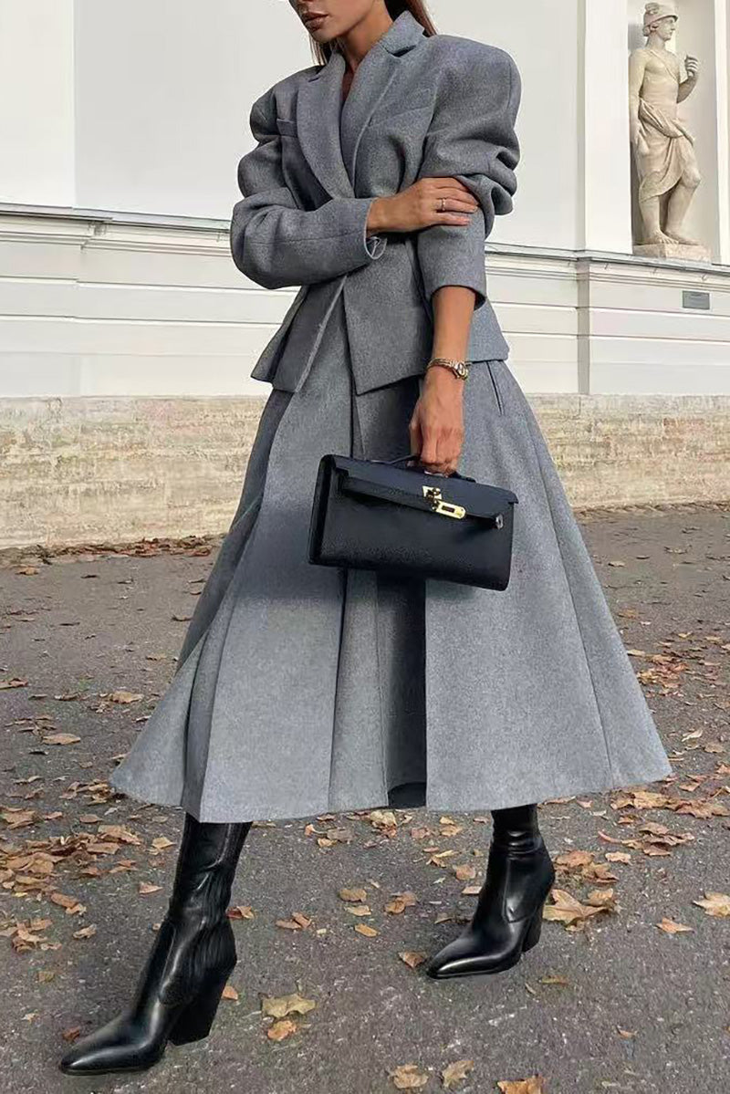 R&B | Einreihiger Schlanker Wollanzugjacke und Rock Zweiteiliges Satz