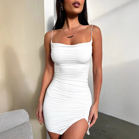 Damen Figurbetontes Mini-Kleid mit asymmetrischem Schnitt und raffinierten Rüschendetails R&B