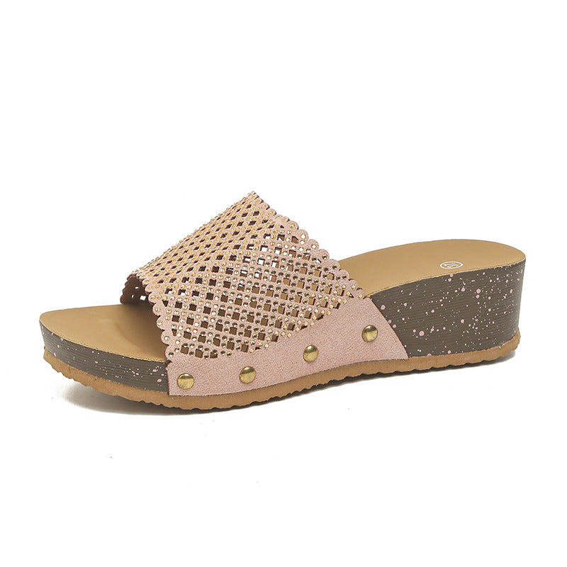 Damen Wedge-Pantoletten mit Glitzer- und Leopardenmuster R&B