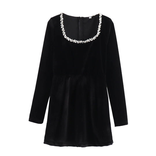 Damen elegantes Kleid mit schickem Rundhalsausschnitt und verzierter Detail R&B