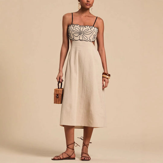 Damen luftiges Maxikleid mit floralem Oberteil R&B